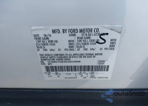 2016 Ford Explorer Xlt из США, поврежденный, VIN 1FM5K7D83GGD33699